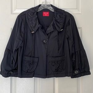 Cropped satin black cover up jacket with one button